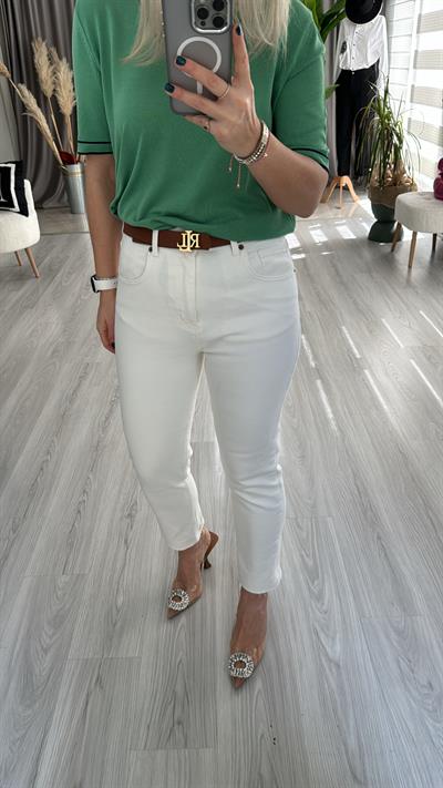 BOYFİT, PAÇASI KESİK, LİKRALI EKRU JEAN