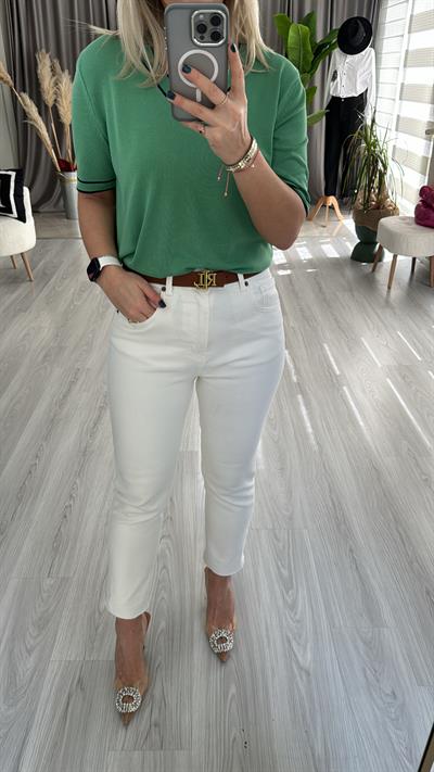 BOYFİT, PAÇASI KESİK, LİKRALI EKRU JEAN