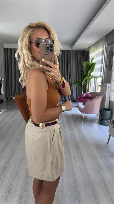 Boyundan Askılı Açık Kiremit Dilvin Bluz