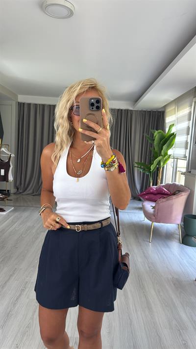 Boyundan Askılı Beyaz Dilvin Bluz