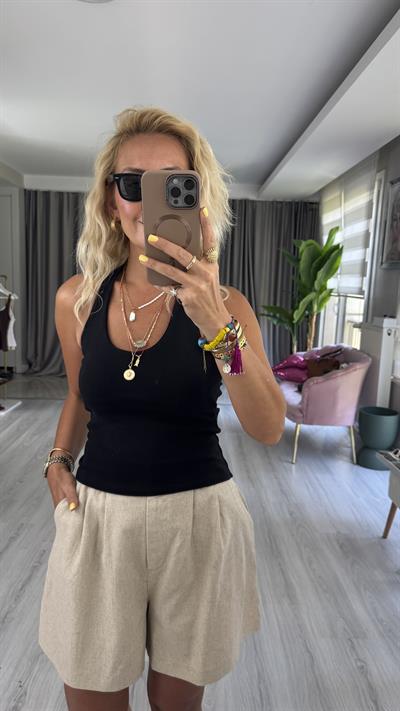 Boyundan Askılı Siyah Dilvin Bluz