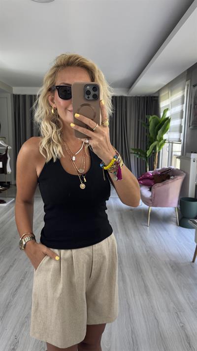 Boyundan Askılı Siyah Dilvin Bluz