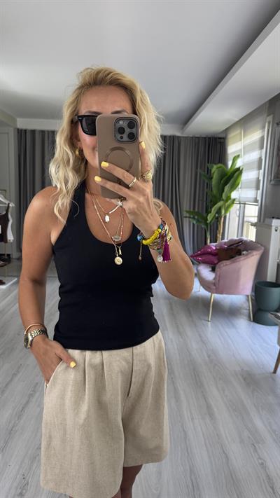 Boyundan Askılı Siyah Dilvin Bluz