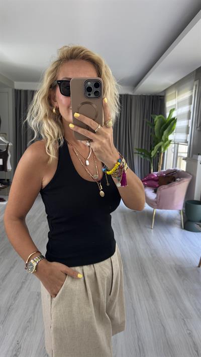 Boyundan Askılı Siyah Dilvin Bluz