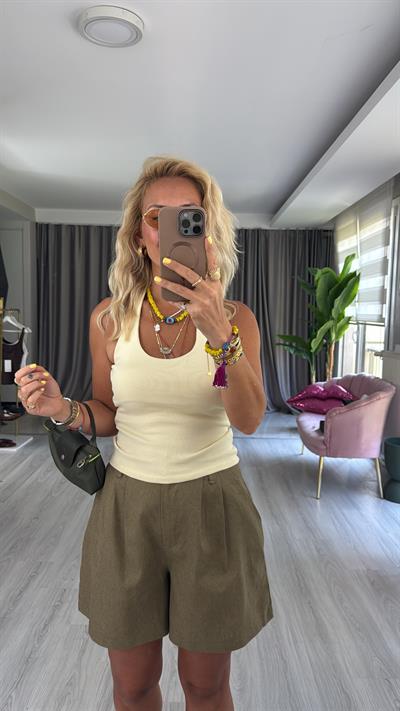 Boyundan Askılı Soft Sarı Dilvin Bluz