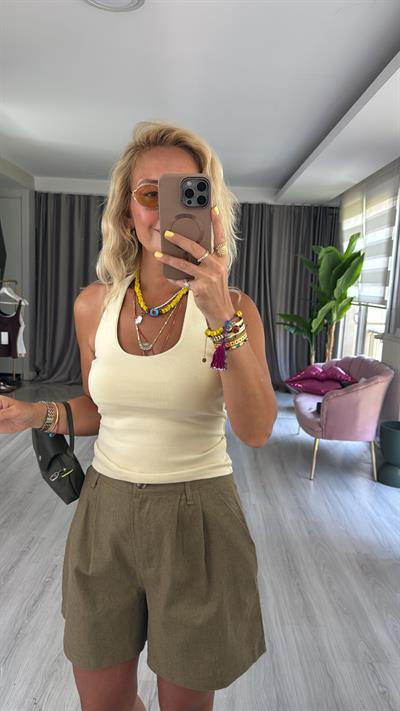 Boyundan Askılı Soft Sarı Dilvin Bluz