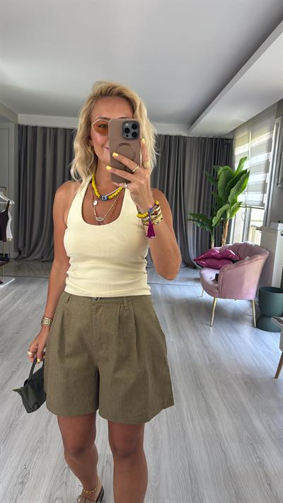 Boyundan Askılı Soft Sarı Dilvin Bluz