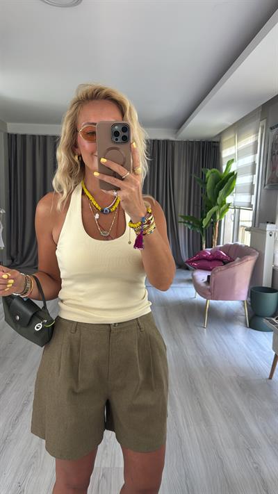 Boyundan Askılı Soft Sarı Dilvin Bluz