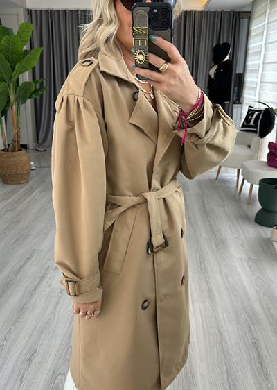 Camel Balon Kol Astarlı Trençkot