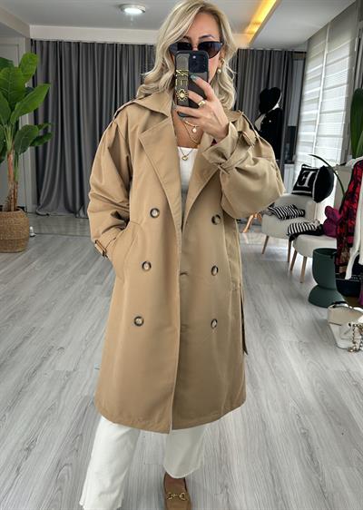 Camel Balon Kol Astarlı Trençkot