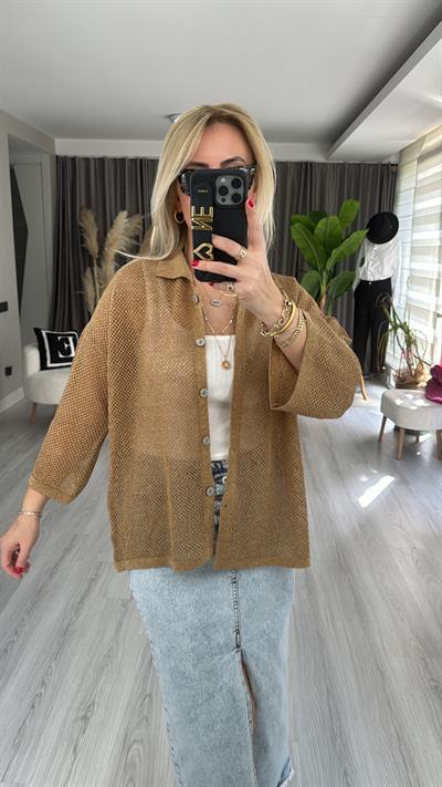 CAMEL GOLD SİMLİ, AJURLU TRİKO HIRKA