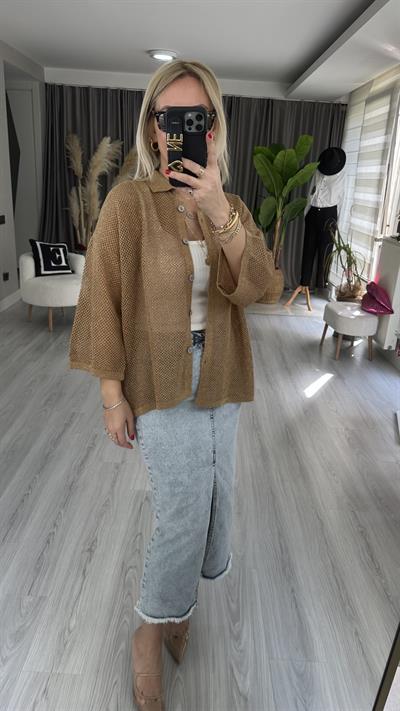 CAMEL GOLD SİMLİ, AJURLU TRİKO HIRKA