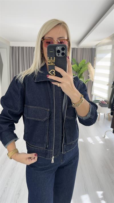 Cepli, Fermuarlı Denim Ceket