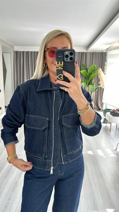 Cepli, Fermuarlı Denim Ceket