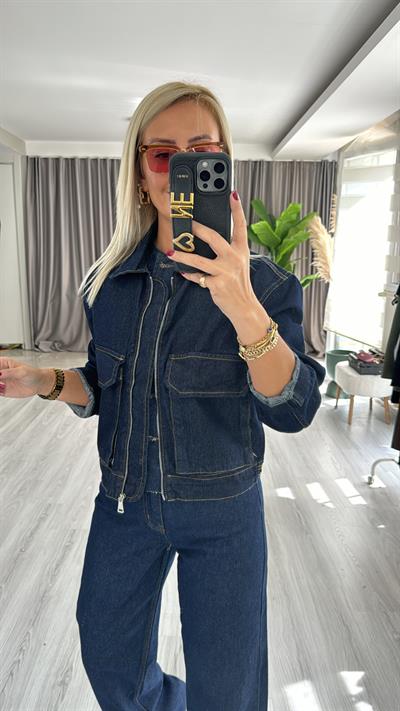 Cepli, Fermuarlı Denim Ceket