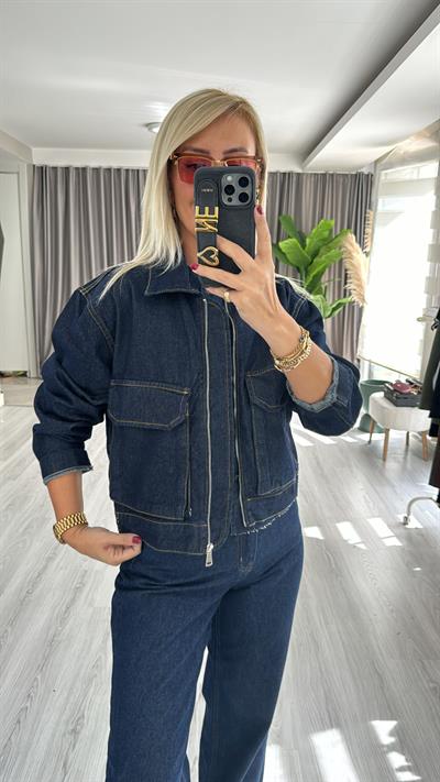 Cepli, Fermuarlı Denim Ceket