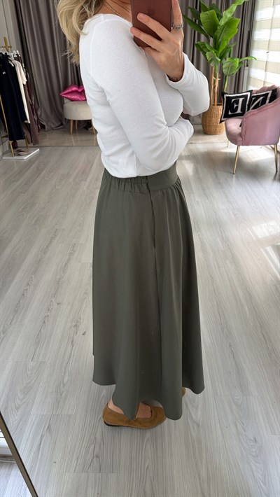 Cepli Kloş Bel Arkası Lastikli Haki Etek