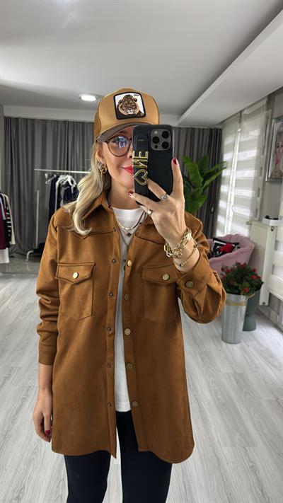 Çıtçıt Düğmeli Taba Süet Gömlek