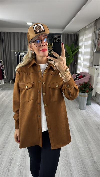 Çıtçıt Düğmeli Taba Süet Gömlek