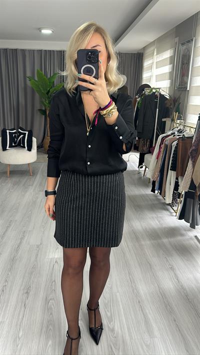 ÇİZGİLİ KAŞE GRİ ETEK