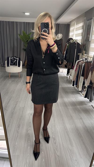 ÇİZGİLİ KAŞE GRİ ETEK