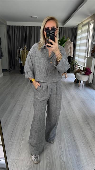 COTTON GÖMLEK PANTOLON TAKIM / GRİ