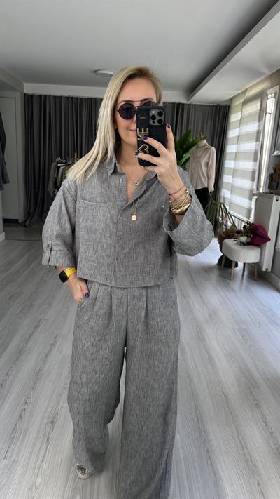 COTTON GÖMLEK PANTOLON TAKIM / GRİ