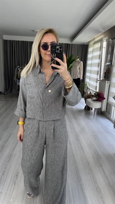 COTTON GÖMLEK PANTOLON TAKIM / GRİ