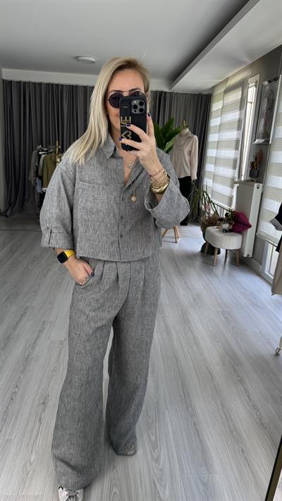 COTTON GÖMLEK PANTOLON TAKIM / GRİ