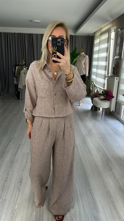 COTTON GÖMLEK PANTOLON TAKIM / KAHVE RENGİ