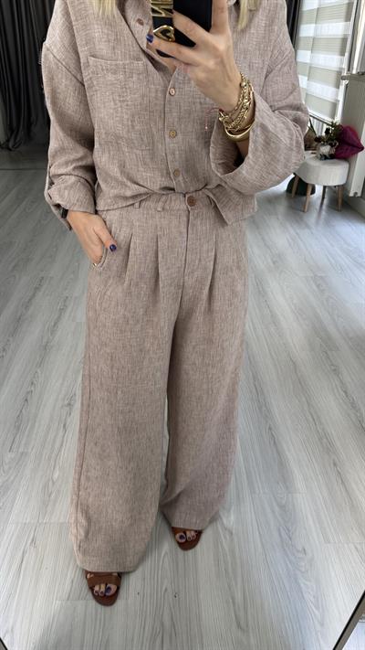 COTTON GÖMLEK PANTOLON TAKIM / KAHVE RENGİ