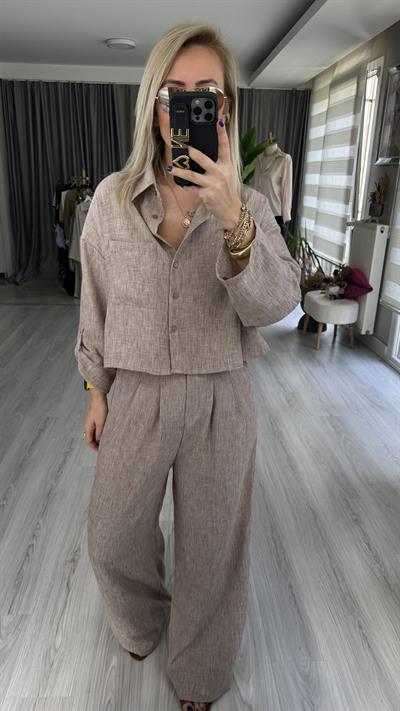 COTTON GÖMLEK PANTOLON TAKIM / KAHVE RENGİ