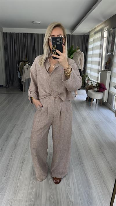 COTTON GÖMLEK PANTOLON TAKIM / KAHVE RENGİ