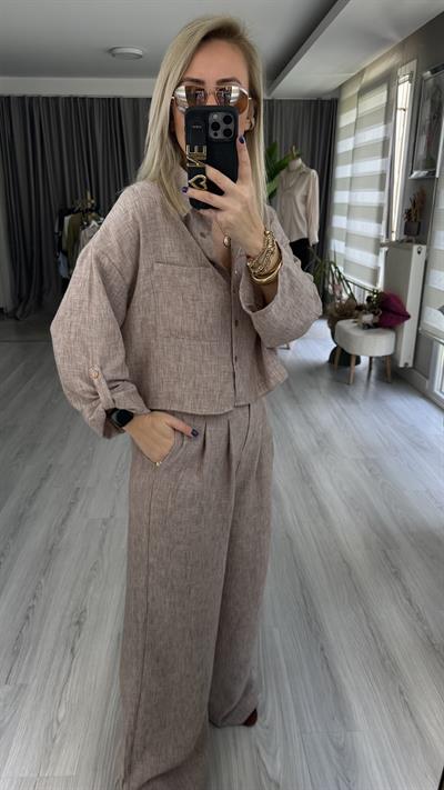 COTTON GÖMLEK PANTOLON TAKIM / KAHVE RENGİ