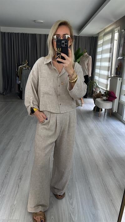 COTTON GÖMLEK PANTOLON TAKIM / TAŞ RENGİ