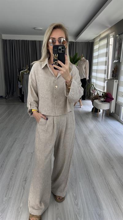 COTTON GÖMLEK PANTOLON TAKIM / TAŞ RENGİ