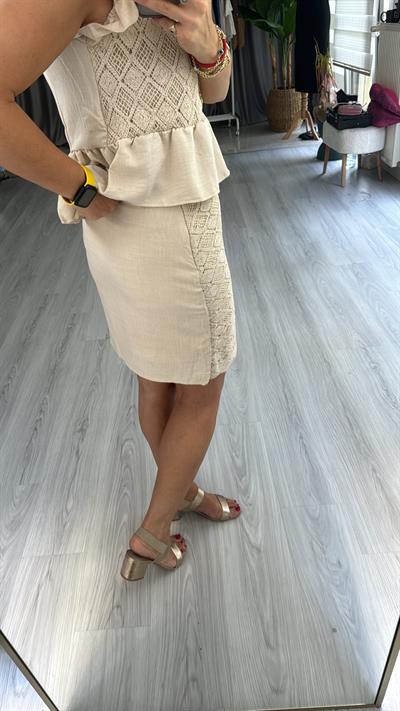 DANTEL İŞLEME DETAYLI, ASTARLI, PAMUK KETEN ETEK 