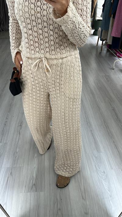 Dantel İşlemeli, Astarlı Naturel Pantolon