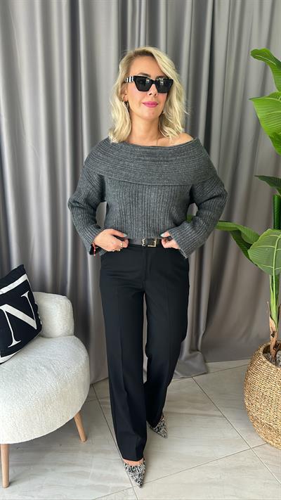 DEGAJE YAKA YUMUŞACIK ANTRASİT TRİKO