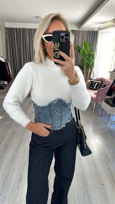 Orjinal Model Denim Korseli Ekru Triko