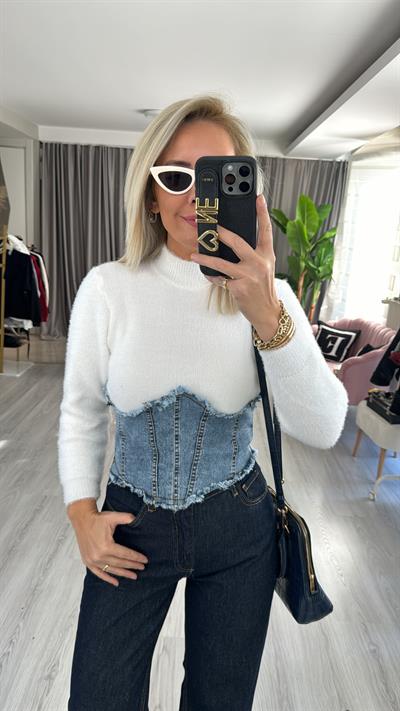 Orjinal Model Denim Korseli Ekru Triko