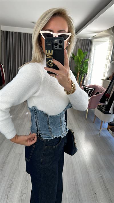 Orjinal Model Denim Korseli Ekru Triko