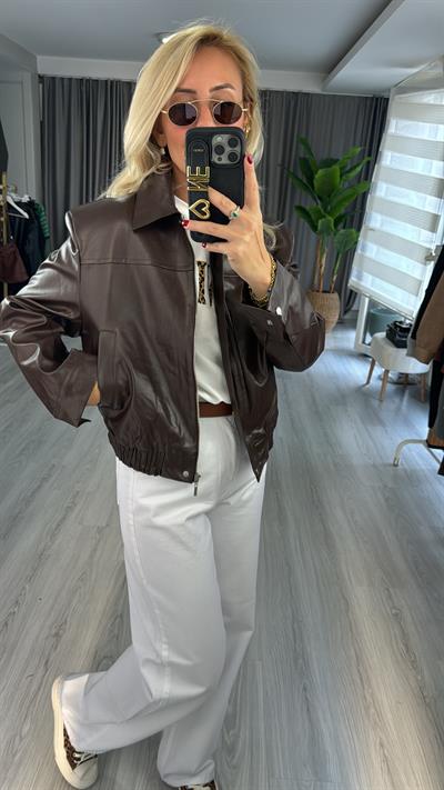 Deri Bomber Kahverengi Ceket