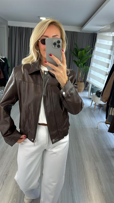 Deri Bomber Kahverengi Ceket