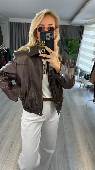 Deri Bomber Kahverengi Ceket