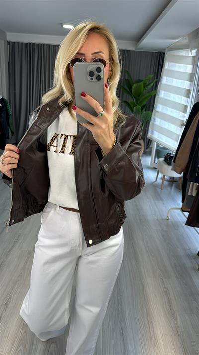 Deri Bomber Kahverengi Ceket