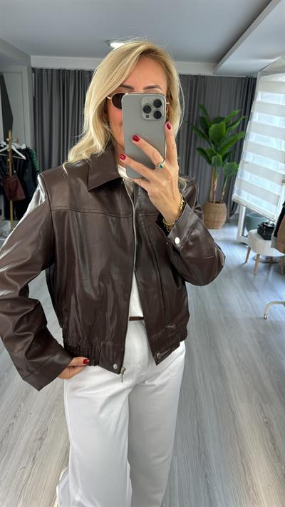 Deri Bomber Kahverengi Ceket