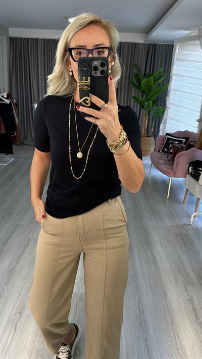 Dilvin Bisiklet Yaka Arkası Düğmeli Siyah Yarım Kol Triko