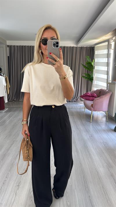 Dilvin Bisiklet Yaka Tok Doku Taş Rengi Tişört