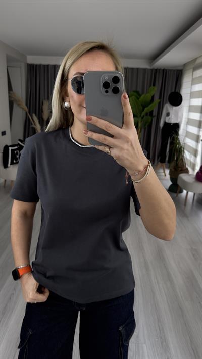 DİLVİN BİSİKLET YAKA TOK DOKULU ANTRASİT TİŞÖRT